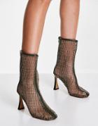 Asos Design Earnest High-heeled Mesh Boots In Khaki-green