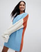 Prettylittlething Color Block Sweater Dress In Multi - Multi
