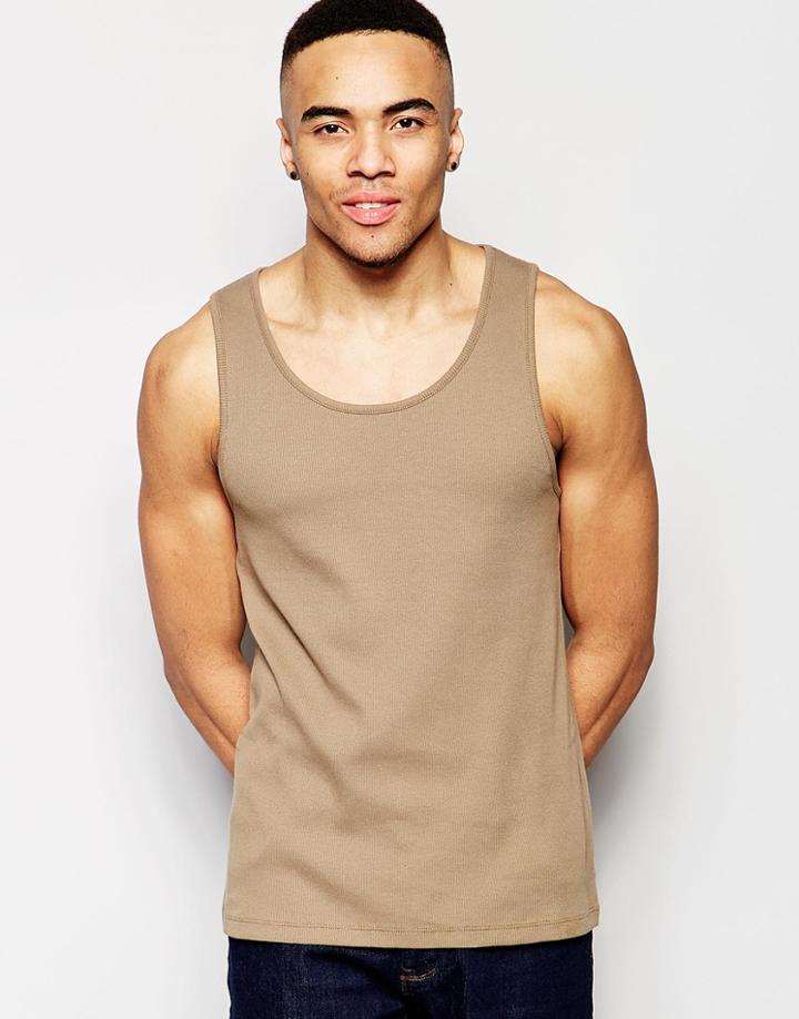 Asos Rib Tank In Brown - Brown