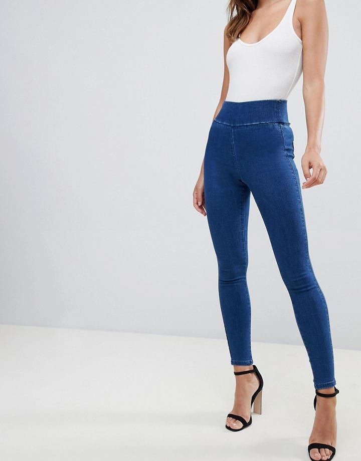 Asos Design Pull On Jegging In Flat Blue Wash - Blue