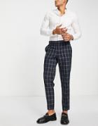 Selected Homme Tapered Fit Smart Pants In Navy Windowpane