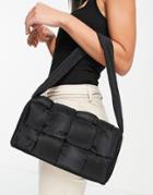 Asos Design Shoulder Bag In Black Nylon Puffed Weave