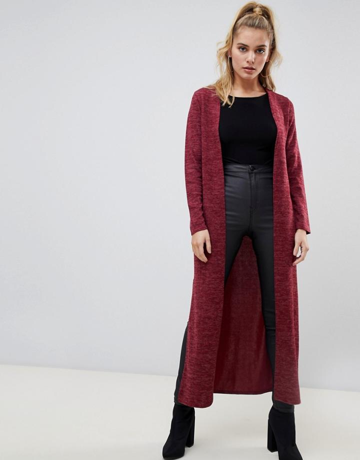 Boohoo Maxi Side Split Cardigan In Wine - Purple