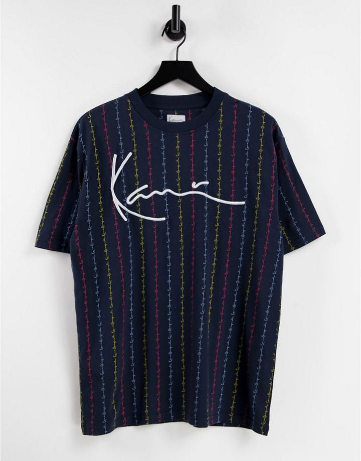 Karl Kani Signature Logo Pinstripe T-shirt In Navy