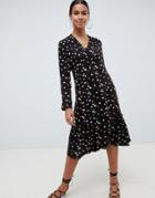 Asos Design Button Through Midi Dress In Washed Floral - Multi