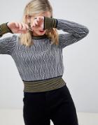 Asos Design Snake Effect Crop Sweater With Contrast Tipping - Multi