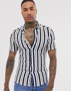 Asos Design Skinny Stripe Shirt In White - White
