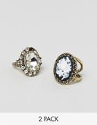 Asos Design Pack Of 2 Rings In Vintage Style Jewel And Cameo Design In Gold - Gold