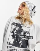 Asos Design Oversized Sweatshirt With Rock And Roll Print In Washed Gray