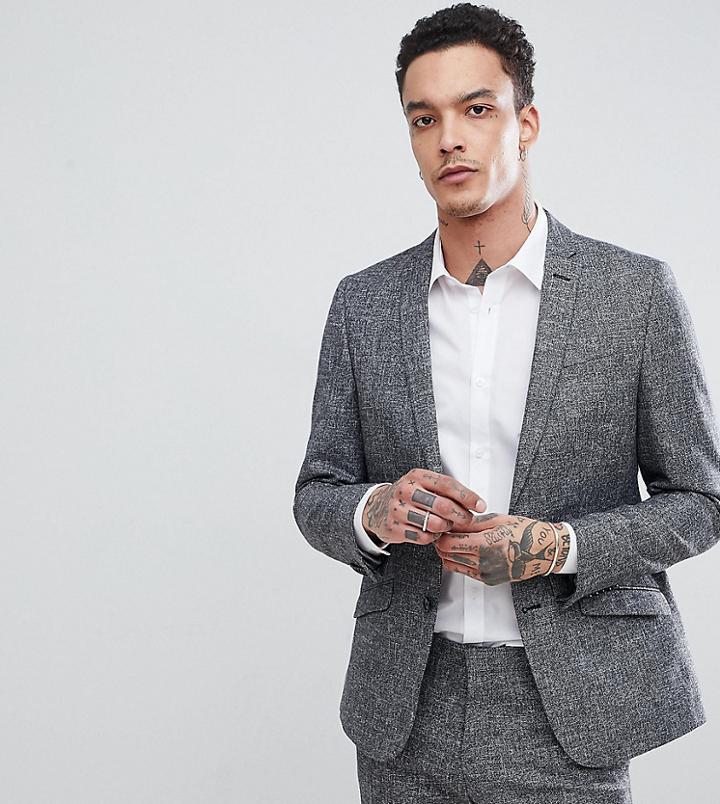 Heart & Dagger Slim Suit Jacket In Linen Texture - Black