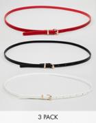New Look 3 Pack Skinny Belts - Red