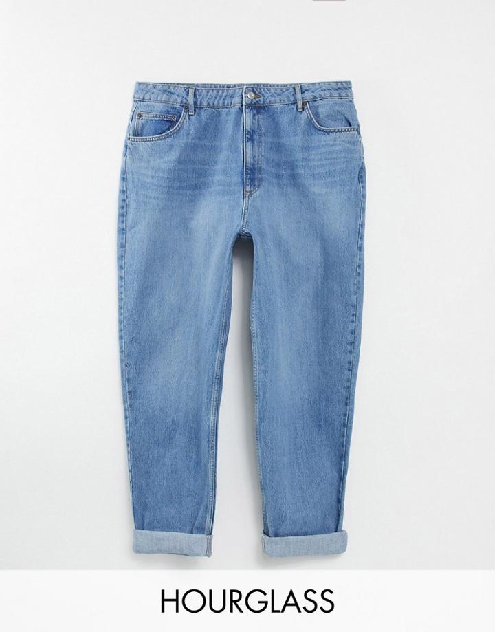 Asos Design Hourglass High Rise 'slouchy' Mom Jean In Midwash-blues