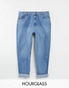 Asos Design Hourglass High Rise 'slouchy' Mom Jean In Midwash-blues