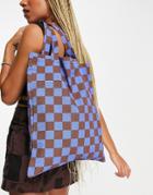 Asos Design Cotton Shopper Bag In Checkerboard Print-multi