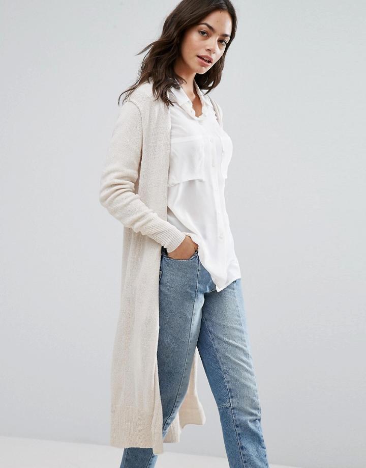 Warehouse Linen Mix Slim Fit Cardigan - Cream