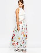 True Violet Sateen Ball Maxi Skirt - Multi Floral