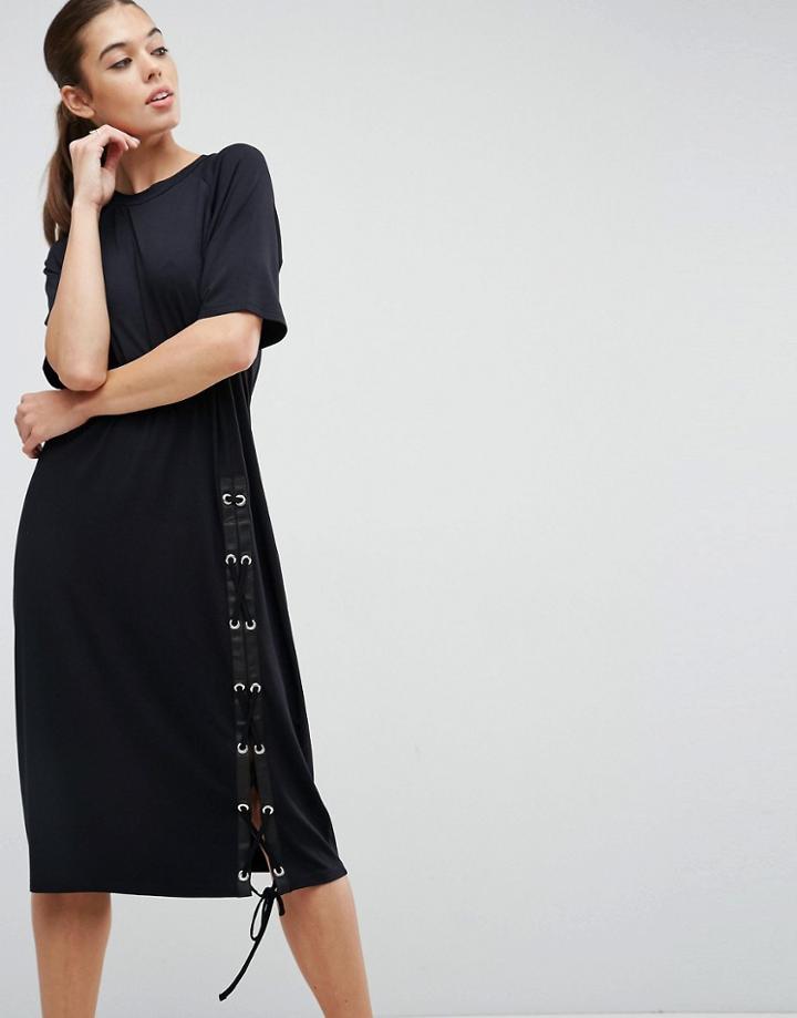 Asos Midi T-shirt Dress With Lace Up - Black
