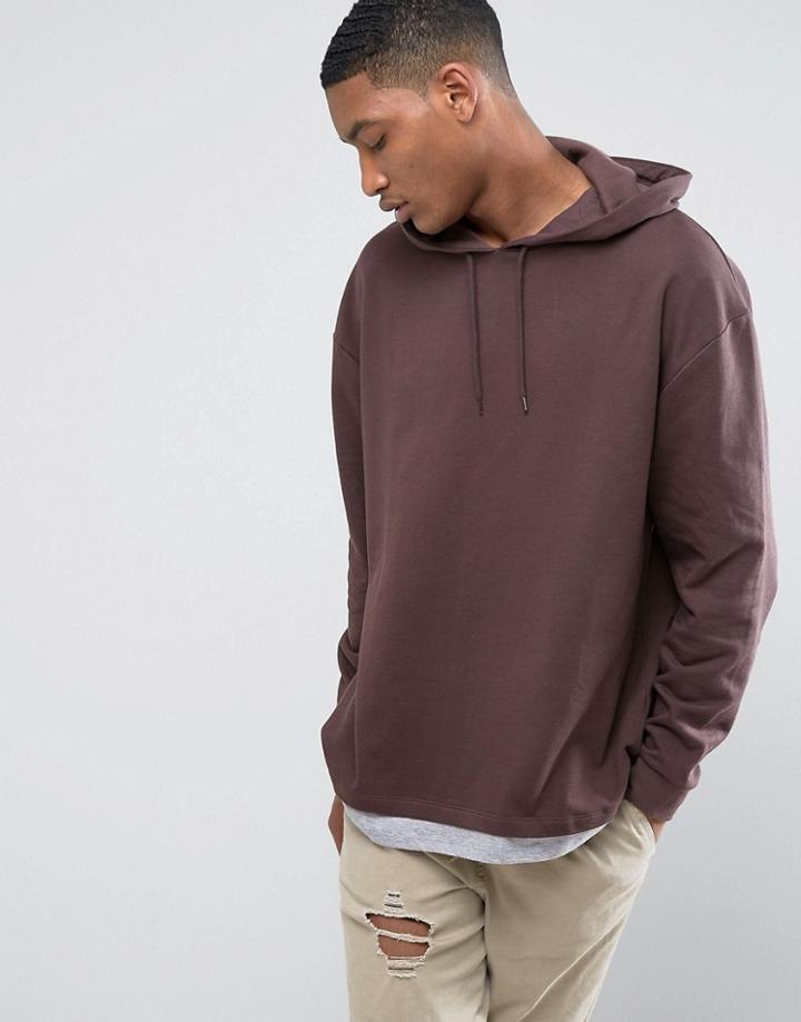 Asos Oversized Hoodie With T-shirt Hem - Brown