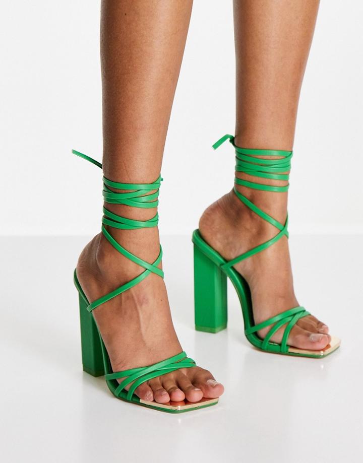 Public Desire Amira Block Heel Sandals In Green
