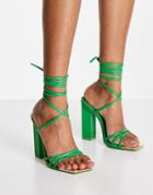 Public Desire Amira Block Heel Sandals In Green