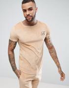 Ascend Slim Fit Velour T-shirt With Curved Hem - Orange