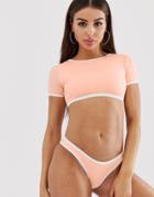 Free Society High Crop Bikini Top In Nude - Cream