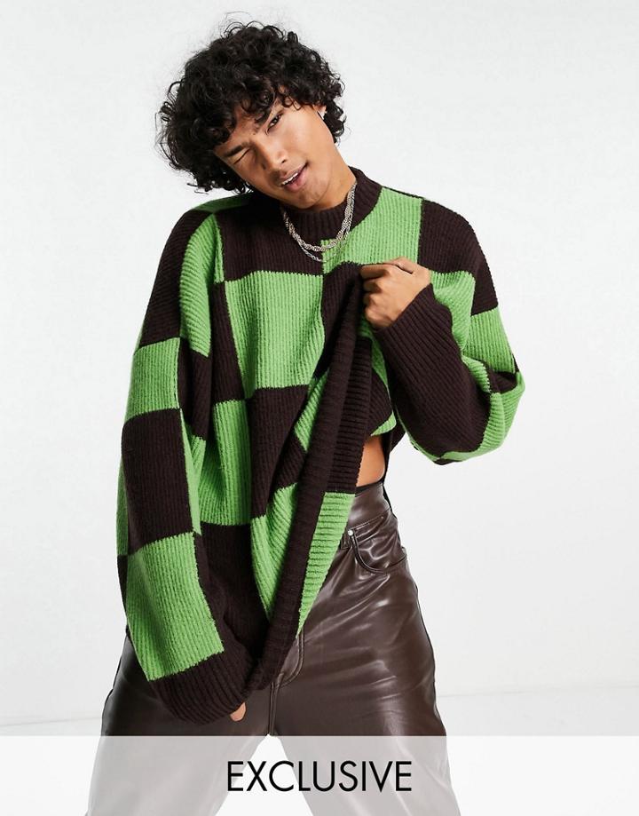 Collusion Oversized Sweater In Checkerboard Print-multi