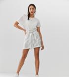 Asos Design Tall Linen Tie Waist Shorts In Stripe - Multi