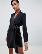 Asos Design Tux Mini Dress In Crepe And Satin - Black
