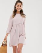 Asos Design Long Sleeve Smock Mini Dress - Pink