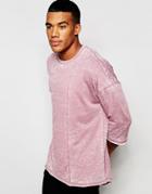 Asos Oversized Long Sleeve T-shirt With Burn Wash And Round Hem - Pink