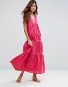 Asos Tiered Cotton Maxi Dress - Pink