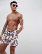South Beach Swim Shorts With Palm Leaf Print - Pink