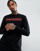 Asos Thugger Longline Long Sleeve Band T-shirt - Black