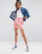 Asos Mini Skirt In Satin With Drawstring Waist - Pink