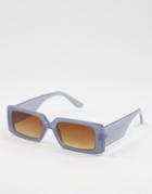 Asos Design Mid Square Sunglasses With Fine Frame In Blue-blues