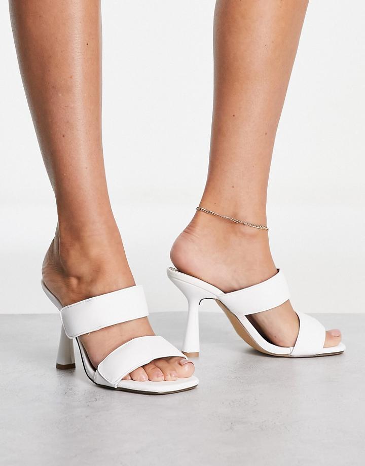 London Rebel Square Toe Heeled Mule Sandals In White