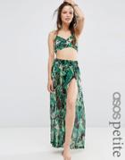 Asos Petite Bright Multi Bamboo Palm Print Split Beach Pant Co- Ords - Multi