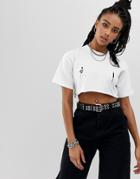 Sacred Hawk Super Cropped T-shirt With Rose & Dagger Print - White