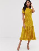 River Island Maxi Dress With Ruffle Hem In Polka Dot-cream