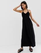 Asos Design Mixed Fabric Halterneck Maxi Sundress - Black