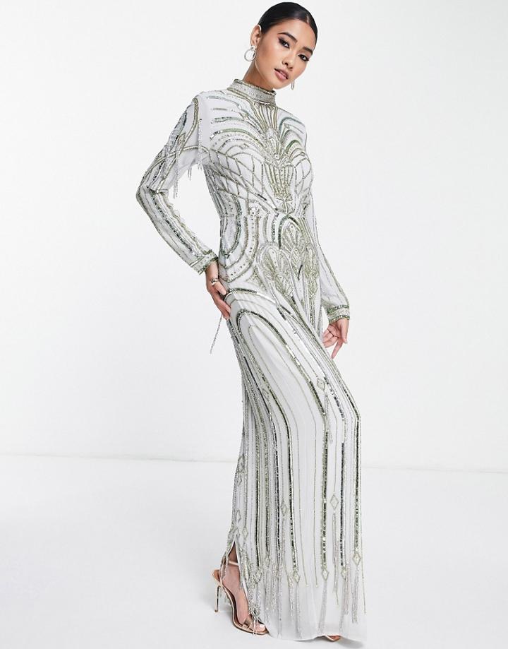 Asos Design Maxi Dress With Art Nouveau Embellishment-blues