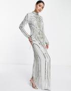 Asos Design Maxi Dress With Art Nouveau Embellishment-blues
