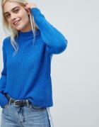 Pieces High Neck Ribbed Sweater - Blue