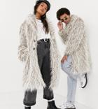 Reclaimed Vintage Unisex Fluffy Jacket In Stone