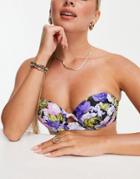 Missguided Underwire Bikini Top In Lilac Baroque Floral-purple