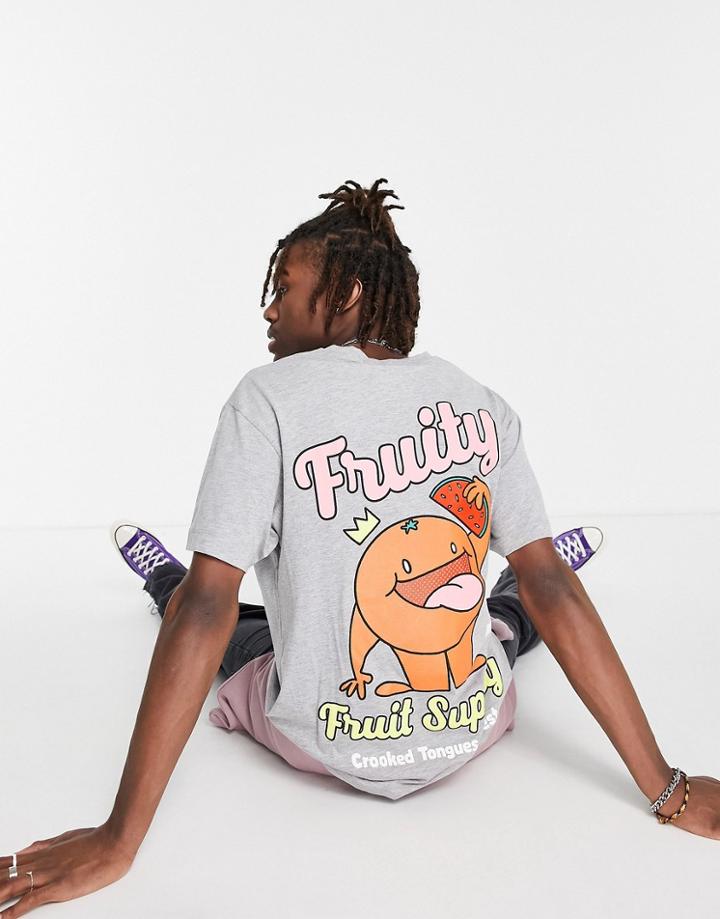 Crooked Tongues T-shirt With Fruity Character Print In Gray