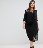 Asos Design Curve Lace Mix Twist Front Midi Dress-black