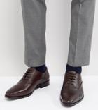 Dune Wide Fit Toe Cap Derby Shoes In Brown Leather - Brown