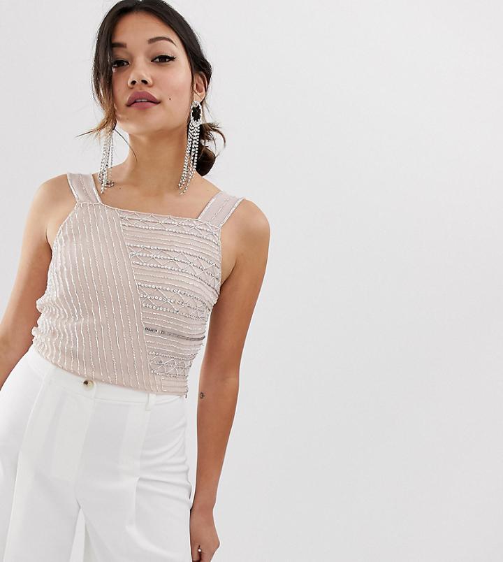 Miss Selfridge Beaded Top In Beige - Pink